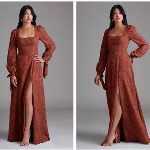 Azazie Leonia Terracotta Long Sleeve Maxi Dress